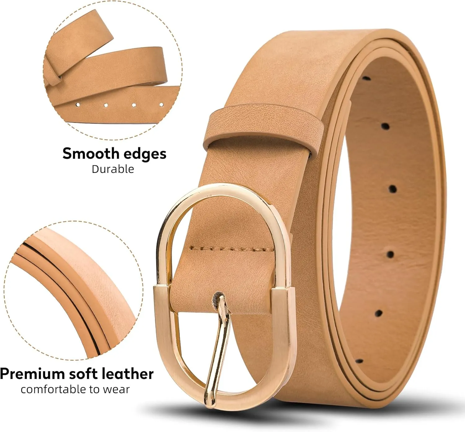 1 & 2 & 3 Pack Women Belts Faux Leather for Jeans Fashion Belt with Gold Buckle Ladies Dress Belt