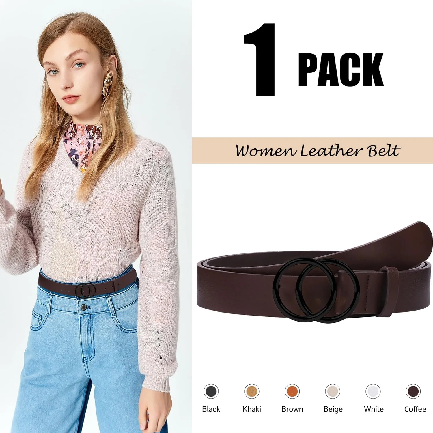 1 & 2 & 3 Pack Women Belts Faux Leather for Jeans Fashion Belt with Gold Buckle Ladies Dress Belt