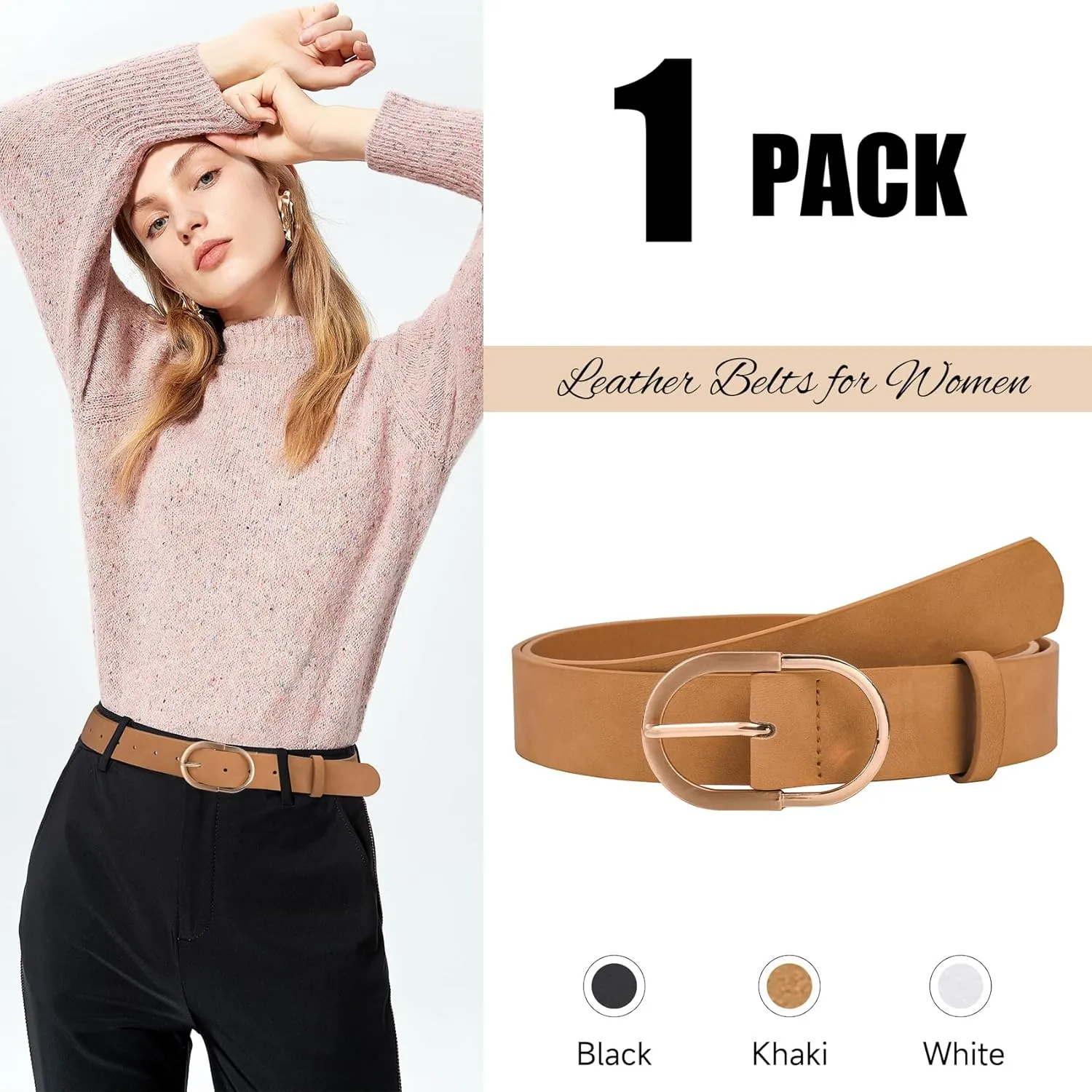 1 & 2 & 3 Pack Women Belts Faux Leather for Jeans Fashion Belt with Gold Buckle Ladies Dress Belt