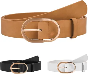 1 & 2 & 3 Pack Women Belts Faux Leather for Jeans Fashion Belt with Gold Buckle Ladies Dress Belt