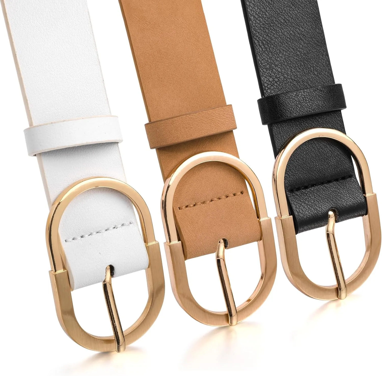1 & 2 & 3 Pack Women Belts Faux Leather for Jeans Fashion Belt with Gold Buckle Ladies Dress Belt