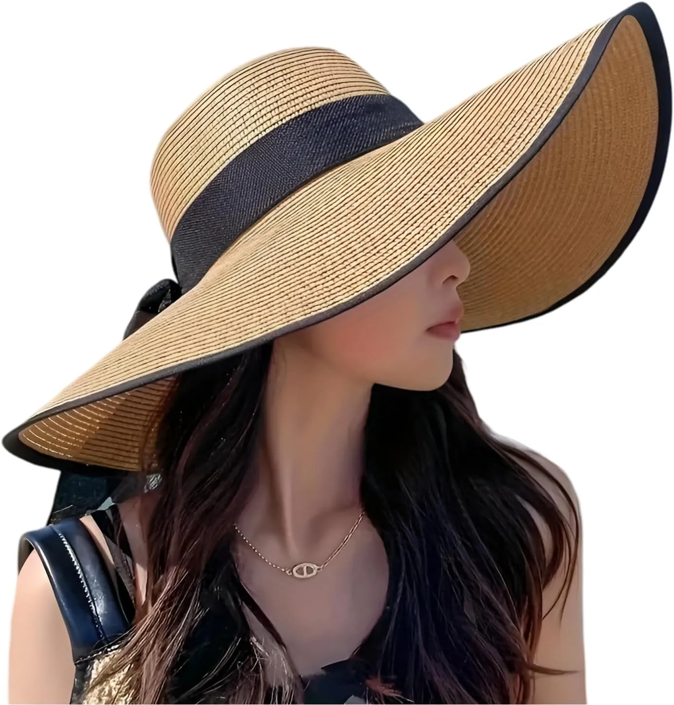 1pc Extra Large Brim Bow Decor Sun Hat – Foldable UV Protection Beach Hat with Wide Brim & Ribbon Bow