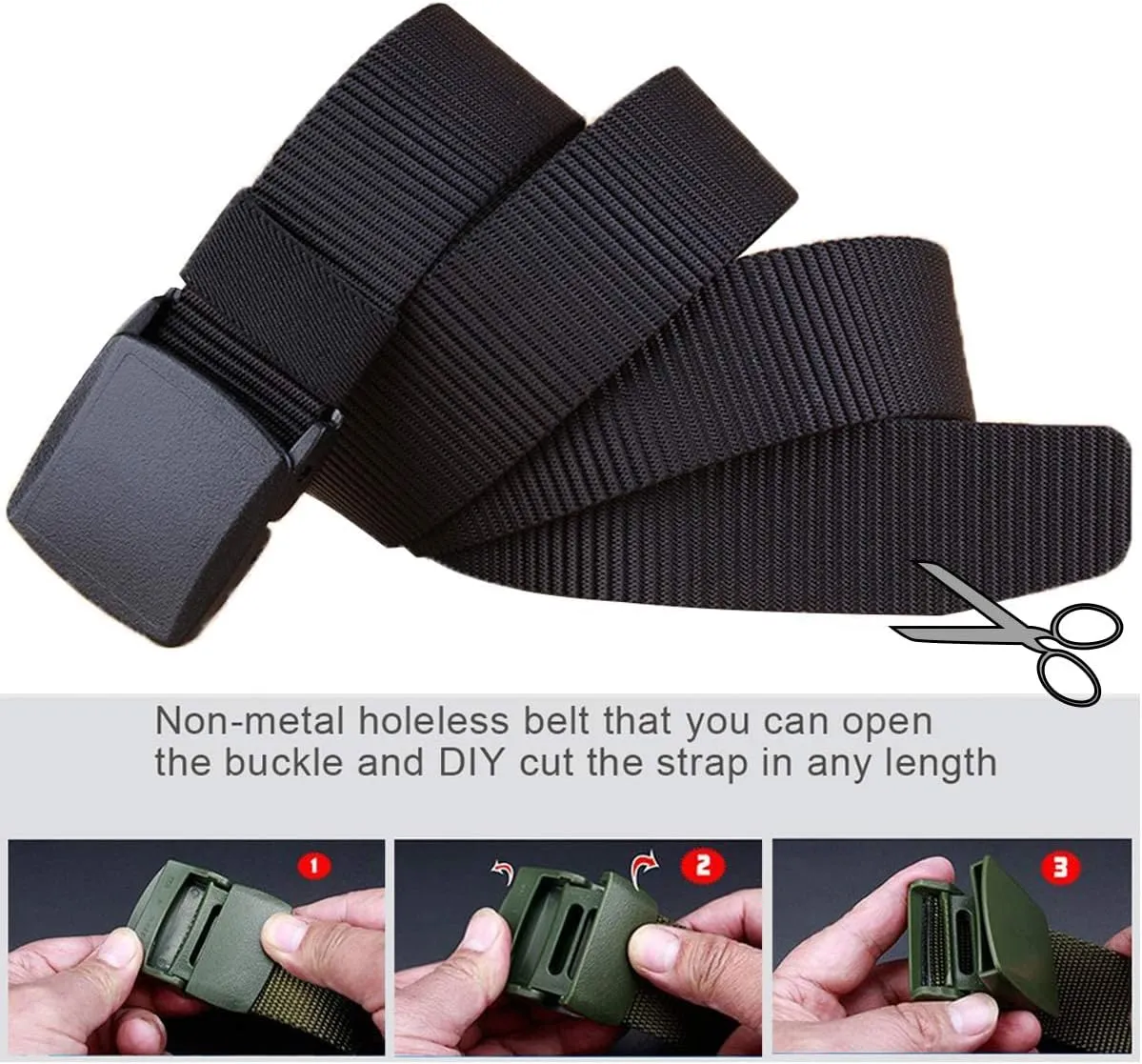 2 Pack/ 3 Pack Military Nylon Belt, 1.25" Wide No Metal Webbing Tactical Web Belt