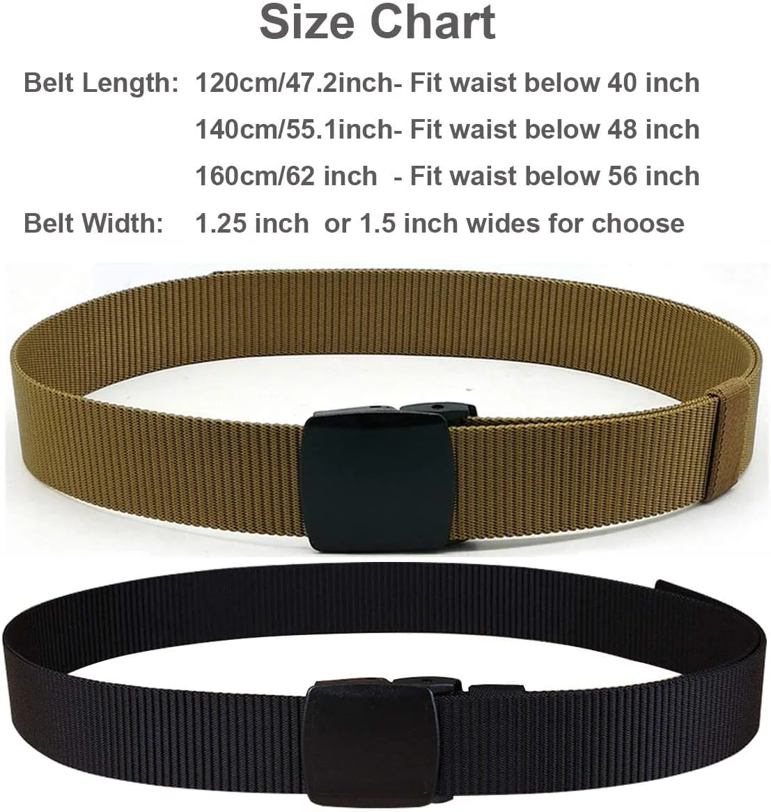 2 Pack/ 3 Pack Military Nylon Belt, 1.25" Wide No Metal Webbing Tactical Web Belt