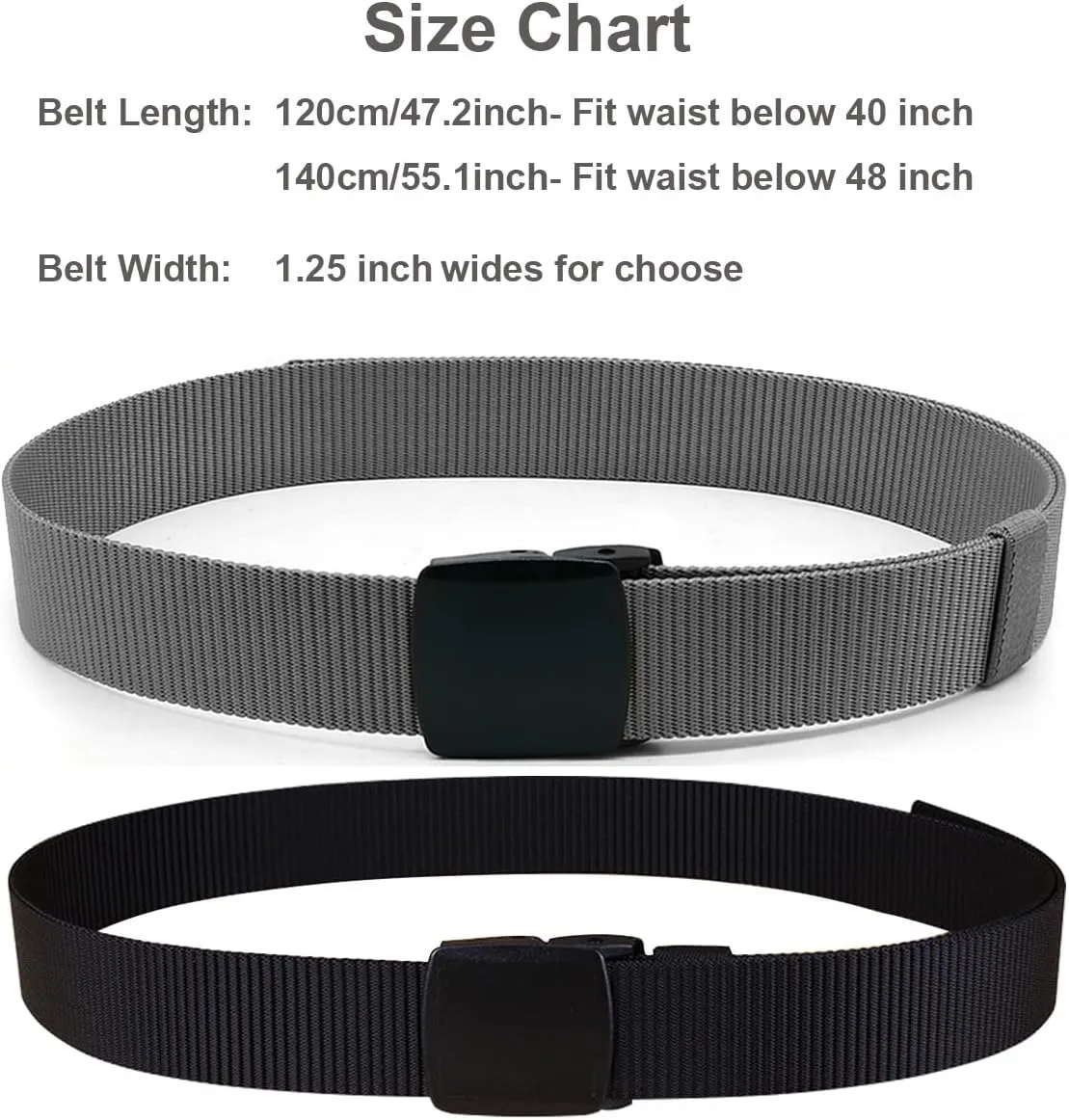 2 Pack/ 3 Pack Military Nylon Belt, 1.25" Wide No Metal Webbing Tactical Web Belt