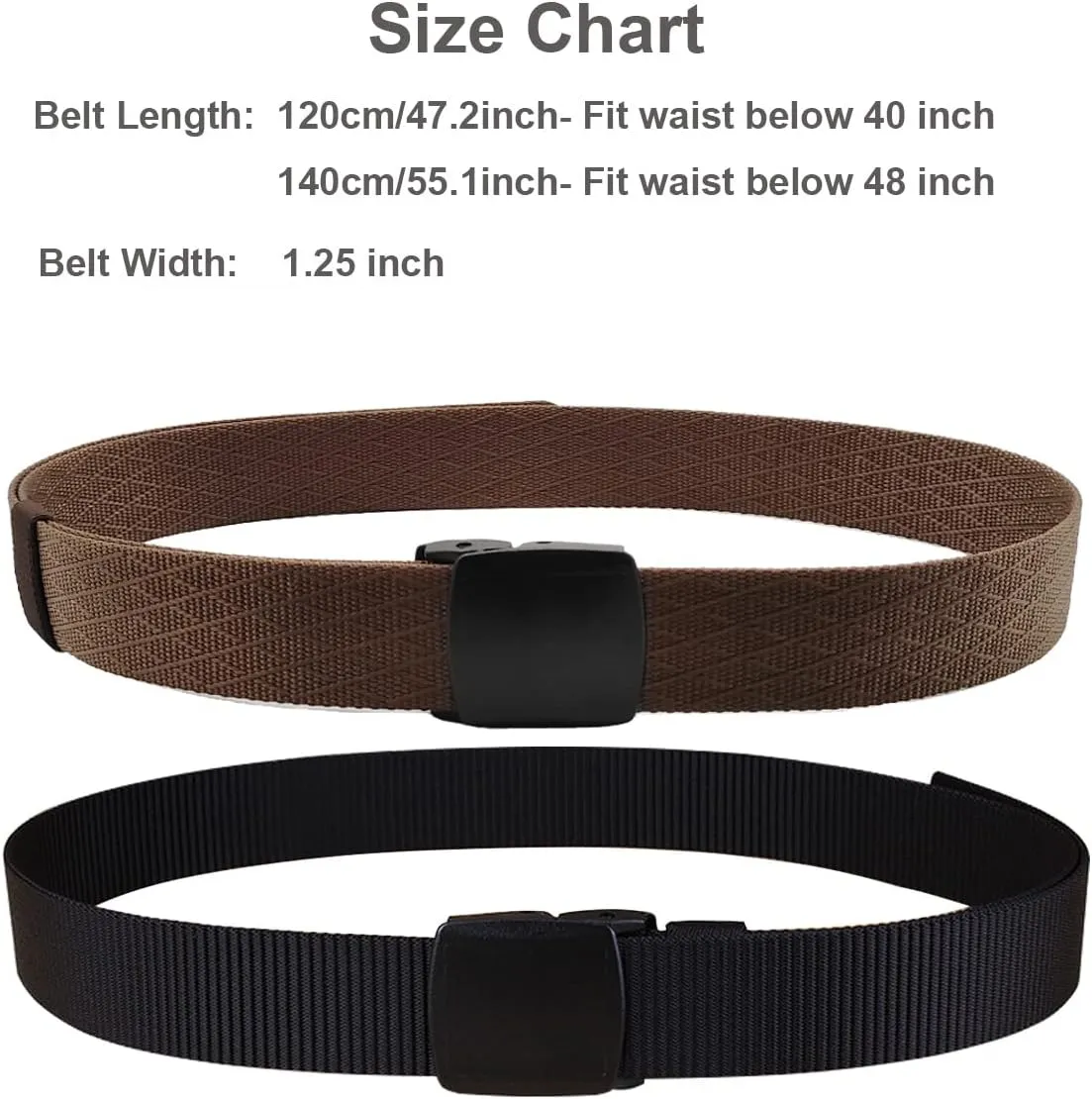 2 Pack/ 3 Pack Military Nylon Belt, 1.25" Wide No Metal Webbing Tactical Web Belt