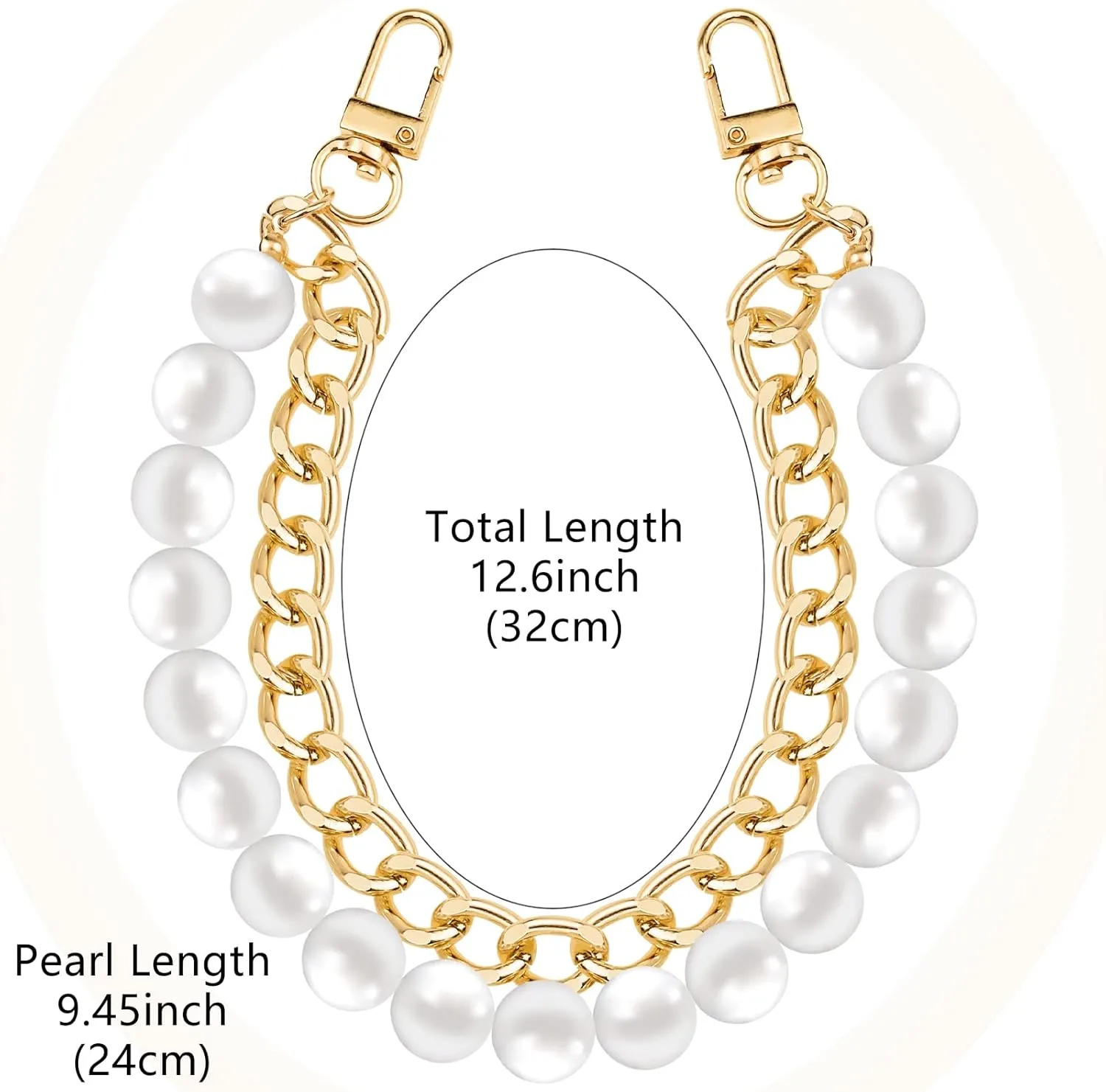2 Pcs 9.45" Pearl Purse Chain Short Handle Replacement Bag Chain Strap Metal Shoulder Chain Imitation Pearl Handbag Chain Accessories for Purse Bags Women (Gold)