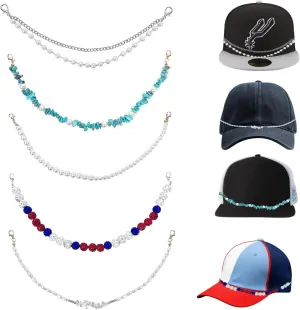 5 Pcs DIY Pearl Chains for Hat Bill Decoration, Metal Chains for Mesh Baseball Cap Accessories, Adult Unisex Customizable Modern Hat Decoration