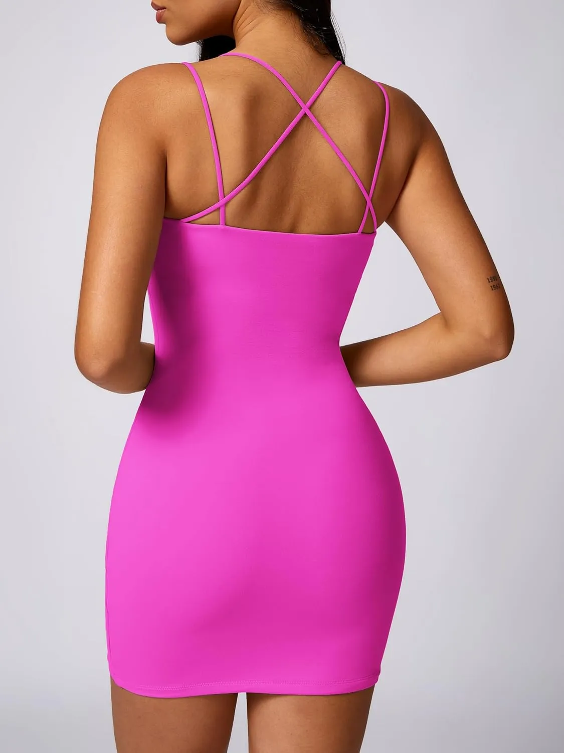 ABOCIW Womens Spaghetti Strap Bodycon Mini Dress Double Lined Summer Night Club Party Short Tight Dress with Built-in Bra