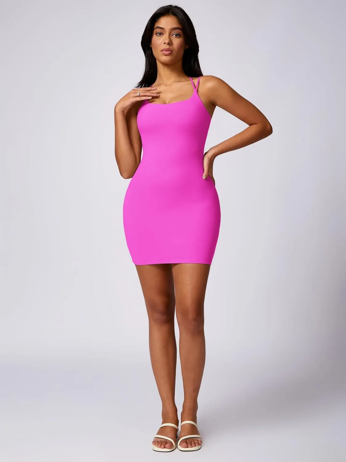 ABOCIW Womens Spaghetti Strap Bodycon Mini Dress Double Lined Summer Night Club Party Short Tight Dress with Built-in Bra