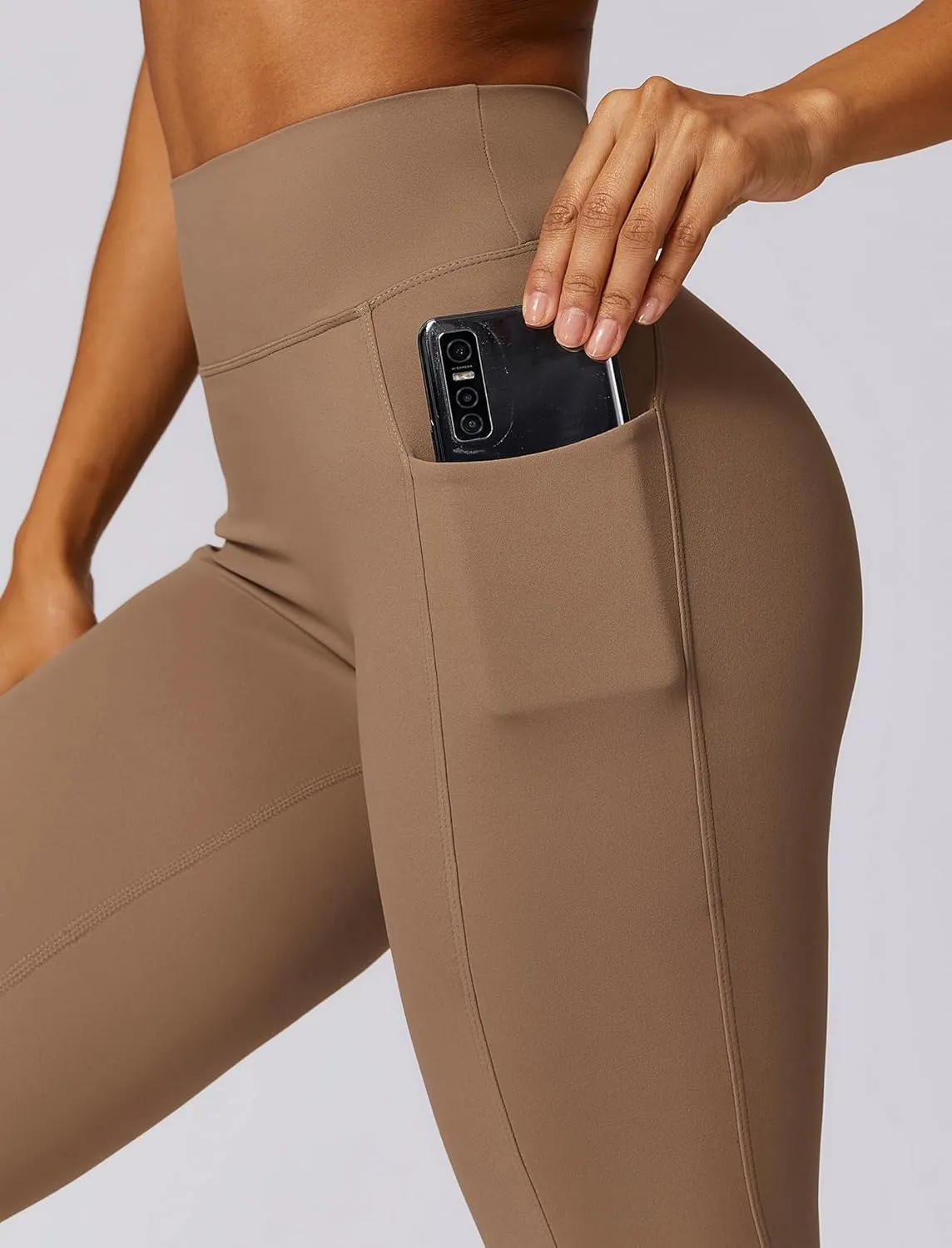 ABOCIW Workout Sets for Women Halter Long Sleeve Crop Top V Nack Scrunch Butt High Waist Leggings with Pocket