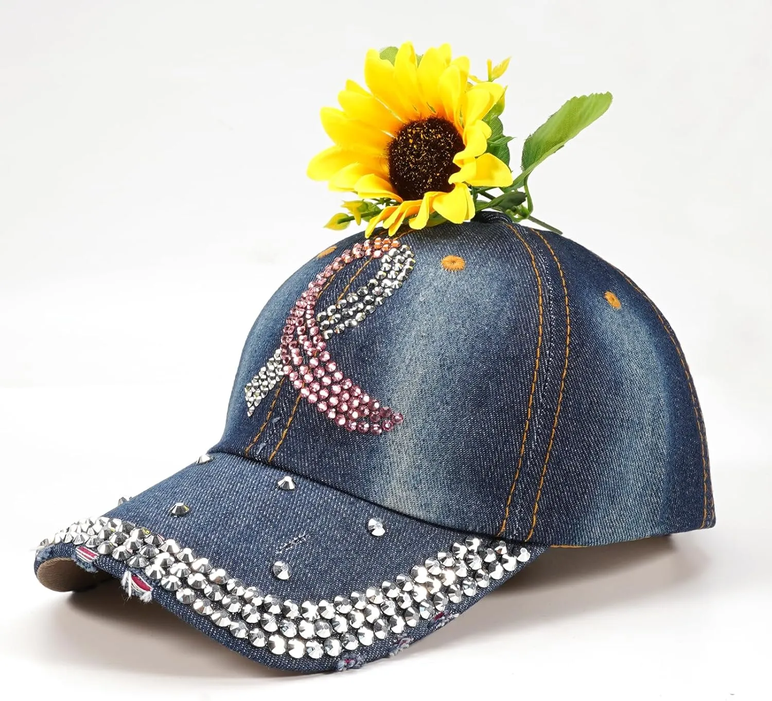 American Flag Hats Love Breast Cancer Adjustable Rhinestone Baseball Cap USA Patriotic Embroidered Baseball Trucker Hat