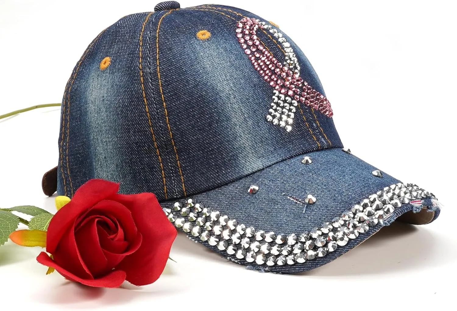 American Flag Hats Love Breast Cancer Adjustable Rhinestone Baseball Cap USA Patriotic Embroidered Baseball Trucker Hat