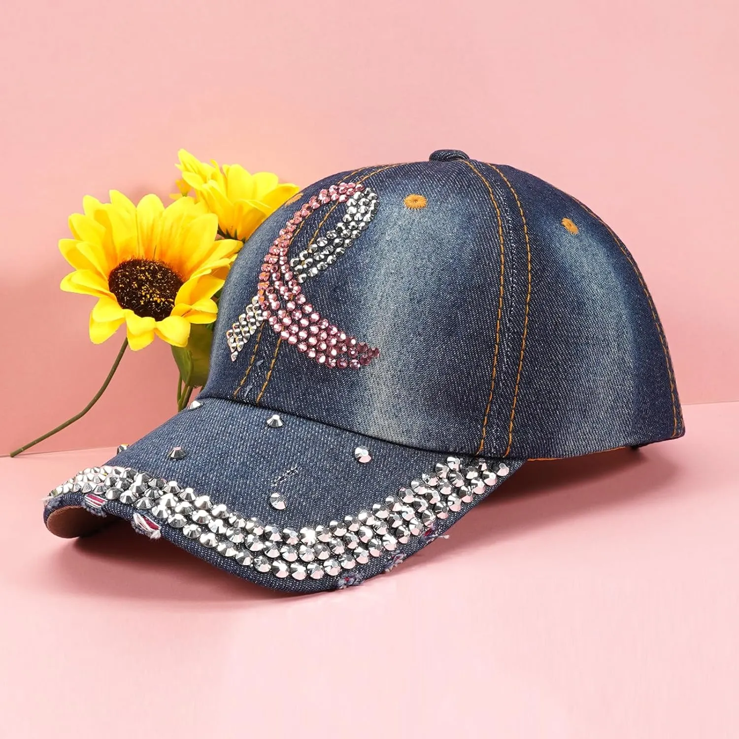 American Flag Hats Love Breast Cancer Adjustable Rhinestone Baseball Cap USA Patriotic Embroidered Baseball Trucker Hat