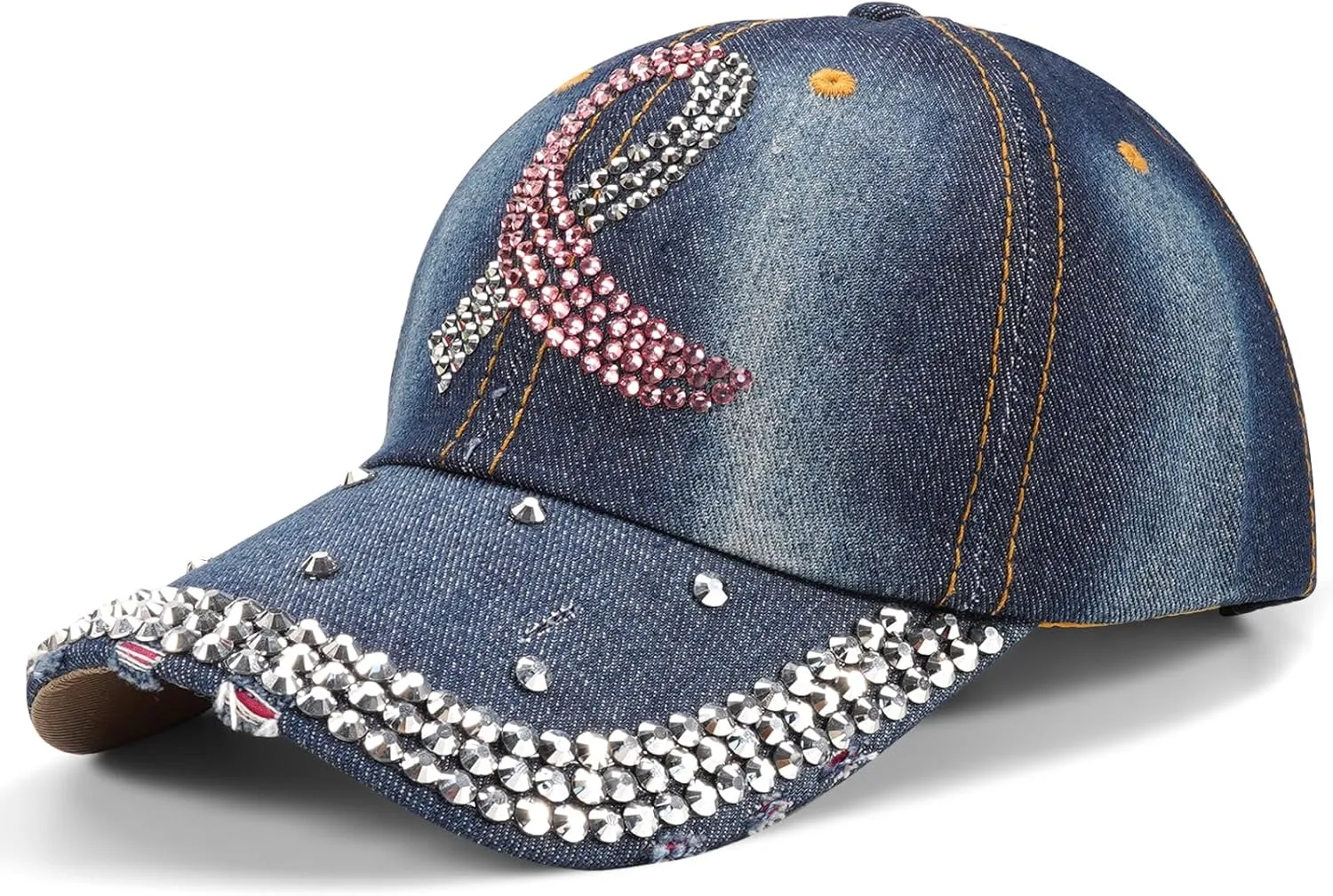 American Flag Hats Love Breast Cancer Adjustable Rhinestone Baseball Cap USA Patriotic Embroidered Baseball Trucker Hat