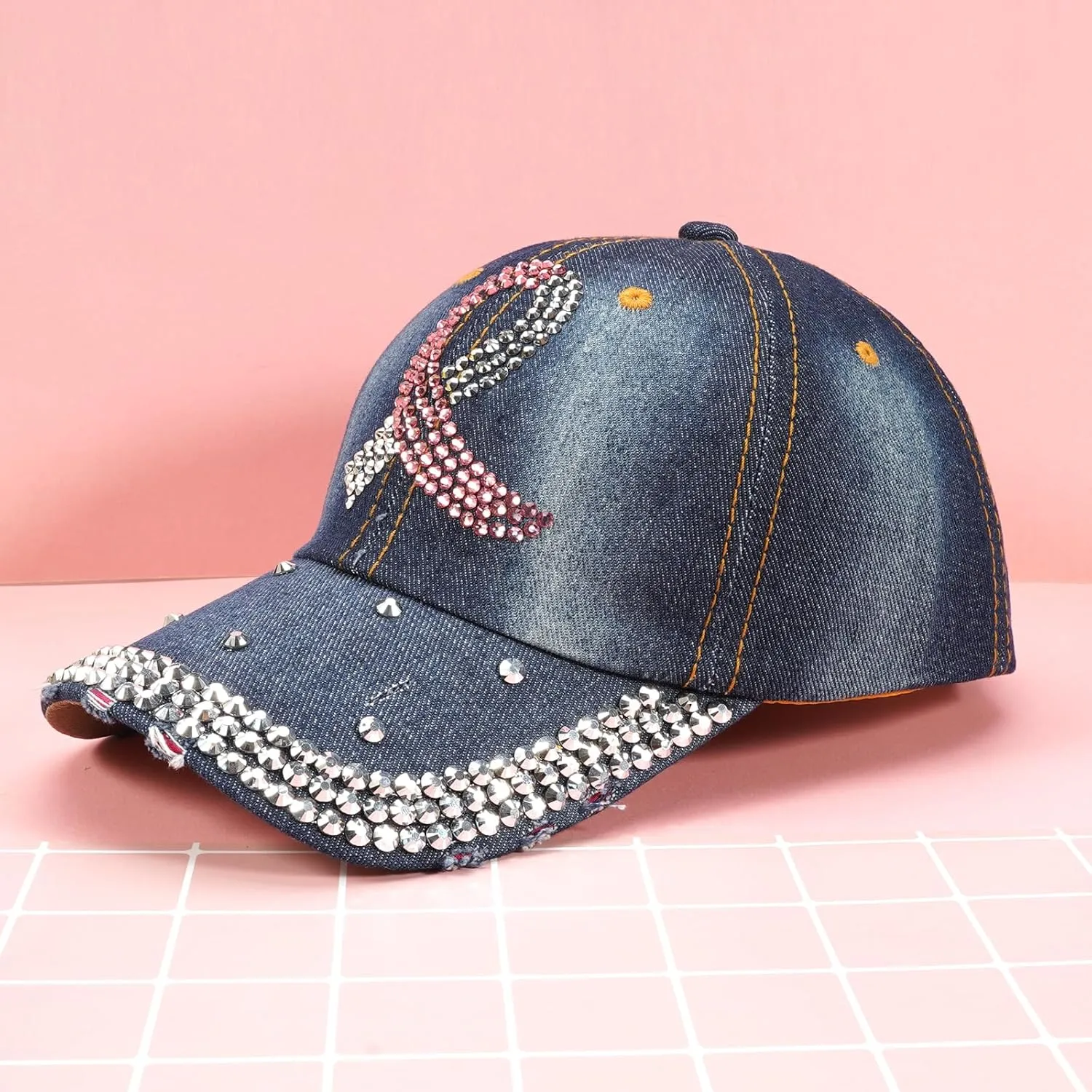 American Flag Hats Love Breast Cancer Adjustable Rhinestone Baseball Cap USA Patriotic Embroidered Baseball Trucker Hat