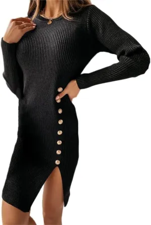 Andongnywell Women's Long Sleeve Sexy Bodycon Mini Dress Slit Dress with Buttons Detail Bodycon Dresses