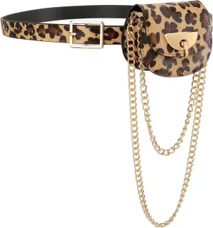 Ayliss Women Fanny Waist Bag PU Leather Belt Bag for Women Fanny Pack Mini Belt Bag Crossbody Waist Purse Y2K Chain Bag Detachable (Leopard)