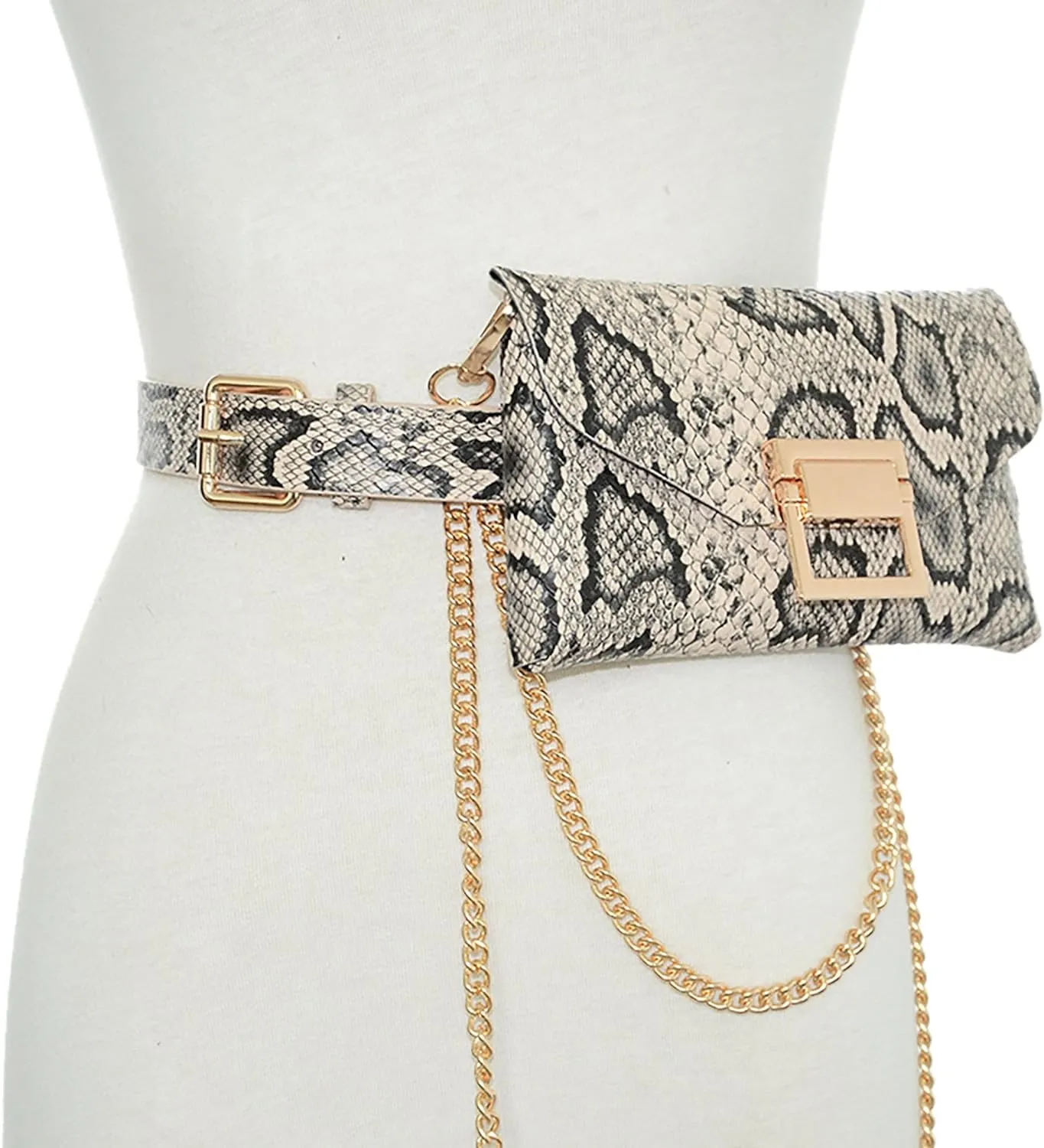 Ayliss Women Fanny Waist Bag PU Leather Belt Bag for Women Fanny Pack Mini Belt Bag Crossbody Waist Purse Y2K Chain Bag Detachable (Snakeskin)