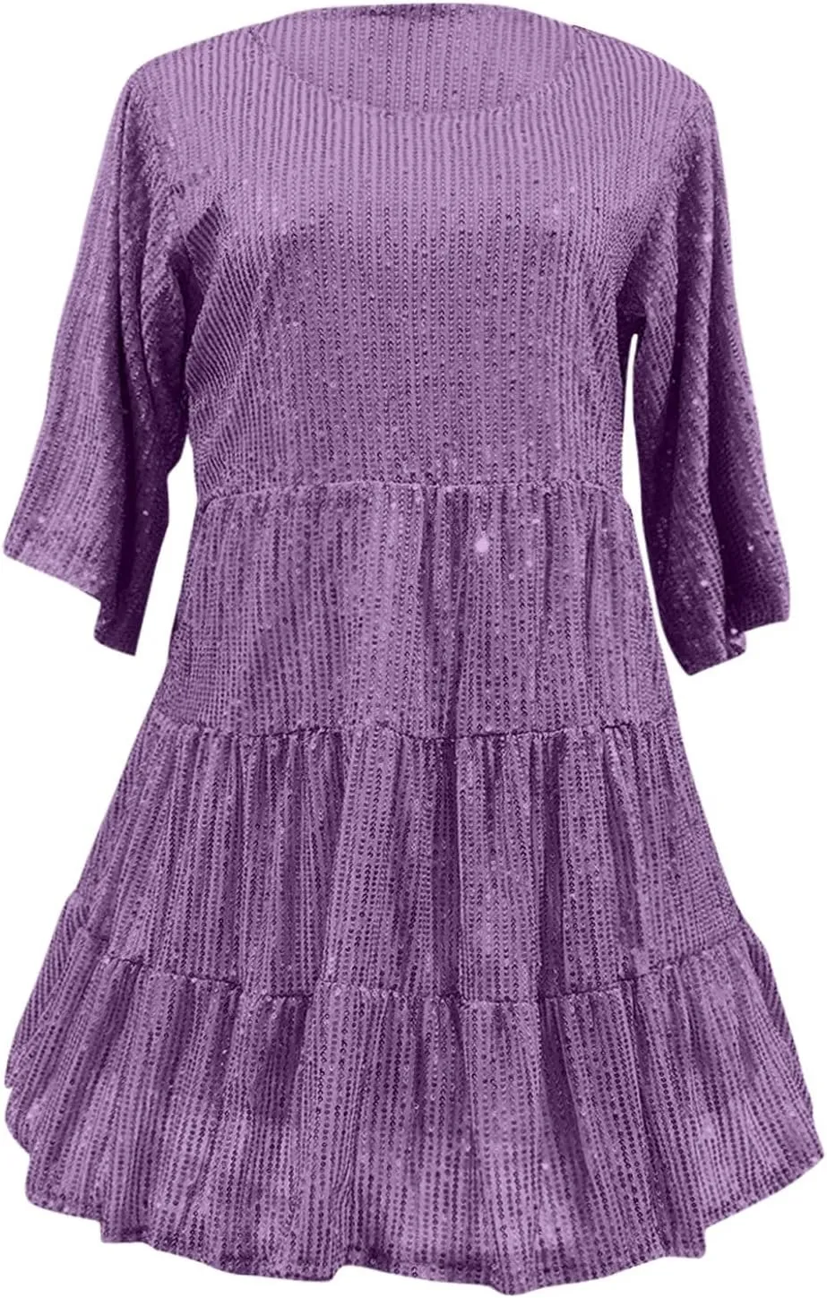 Azeralia Womens Summer Dress Short Sleeve A-Line Double Layer Hem Mini Dresses Elegant Sequin Sparkle Party Dress