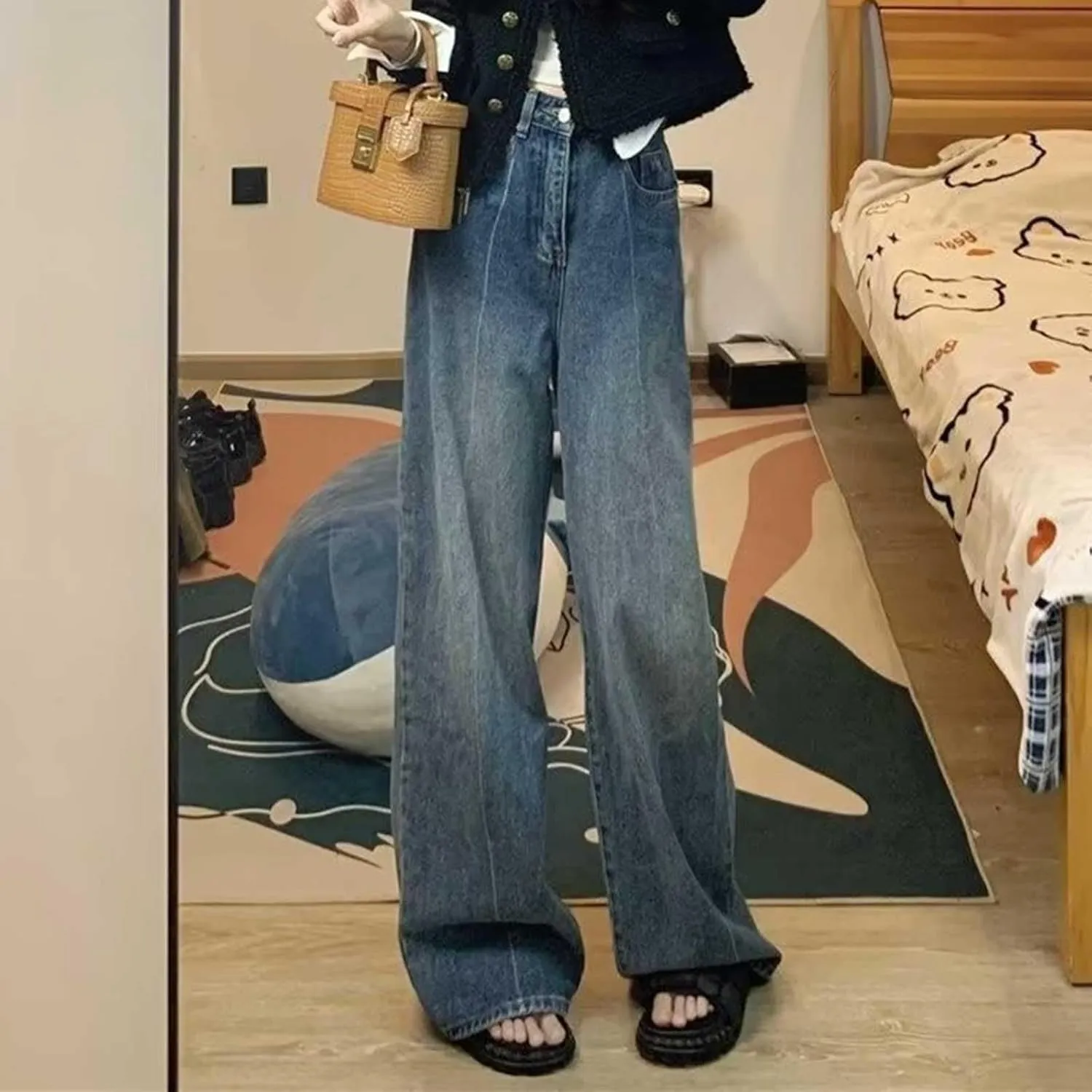 Baggy Jeans for Women Y2K High Street Boyfriend Pants Vintage Jeans Aesthetic Teen Girls Hiphop Streetwear