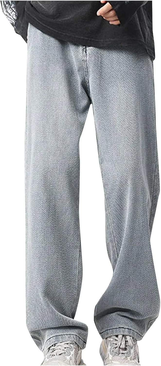 Baggy Jeans Men Loose Fit Wide Leg Stretch Waist Denim Pants Casual Vintage Straight Leg Y2K Hip Pop Skater Jeans