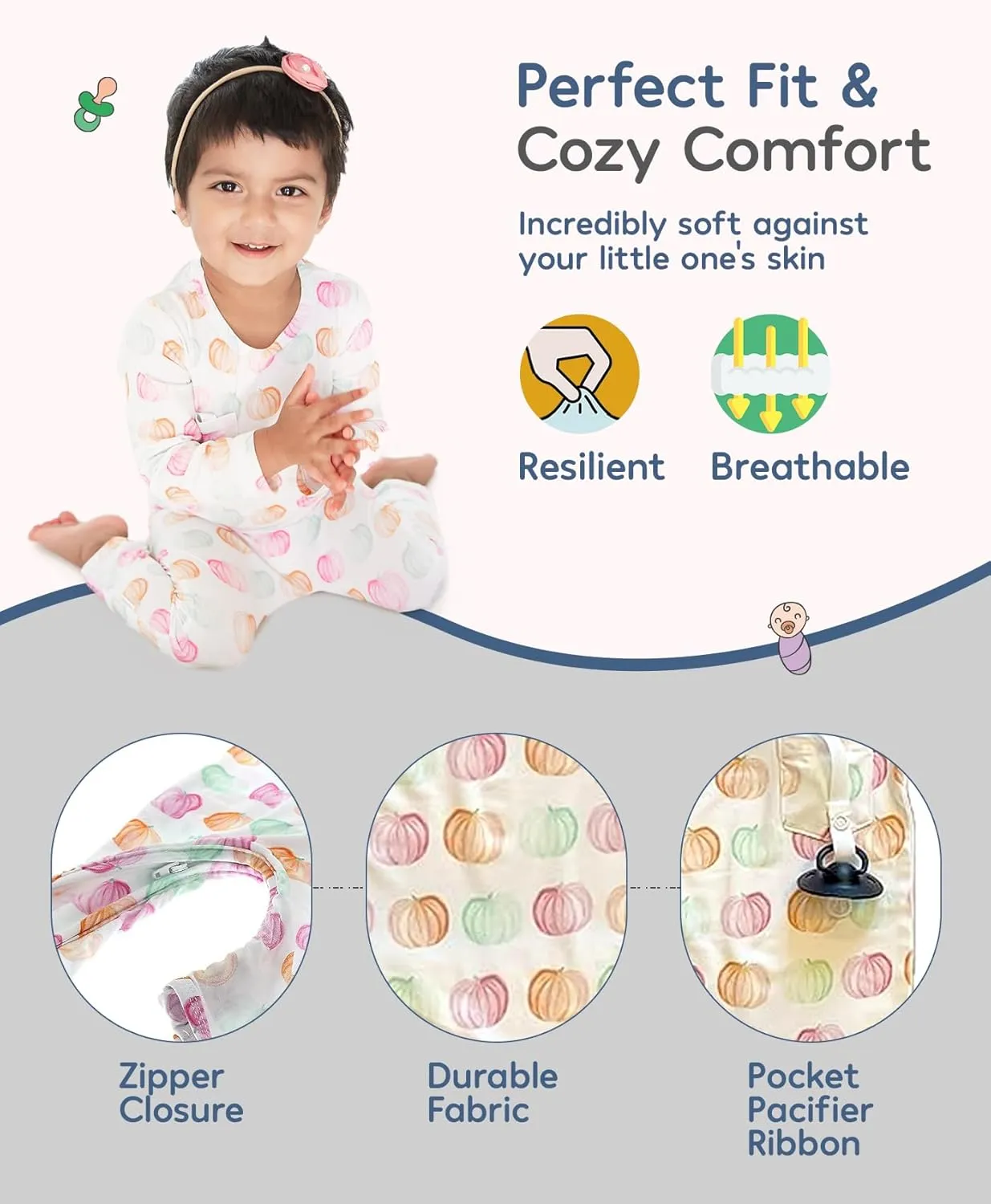 Bamboo Viscose Baby Rompers - Soft & Breathable, Zipper Closure, Front Pocket - Newborn to 18 Months