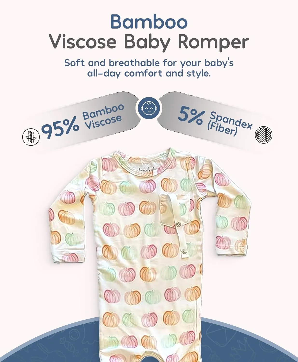 Bamboo Viscose Baby Rompers - Soft & Breathable, Zipper Closure, Front Pocket - Newborn to 18 Months