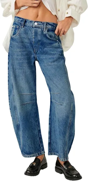 Barrel Jeans for Women Fashion High Waisted Wide Leg Casual Jeans Baggy Cropped Relax Fit Denim Trouser Ankle Pants