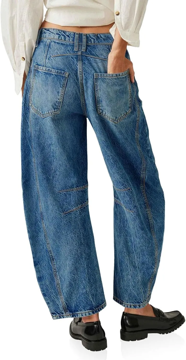 Barrel Jeans for Women Fashion High Waisted Wide Leg Casual Jeans Baggy Cropped Relax Fit Denim Trouser Ankle Pants