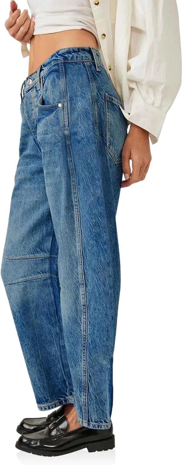 Barrel Jeans for Women Fashion High Waisted Wide Leg Casual Jeans Baggy Cropped Relax Fit Denim Trouser Ankle Pants