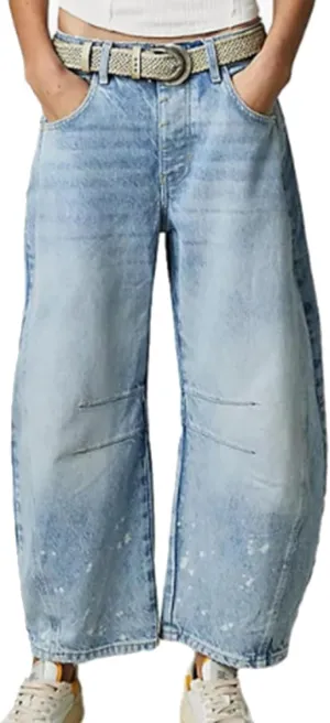 Barrel Jeans Women Wide Leg Vintage Loose Jeans Y2k Trendy Mid Rise Baggy Jeans Boyfriend Denim Pants with Pockets