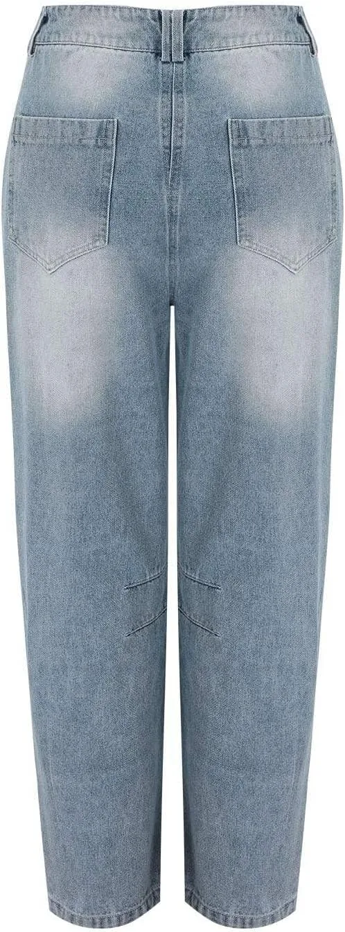 Barrel Jeans Women Wide Leg Vintage Loose Jeans Y2k Trendy Mid Rise Baggy Jeans Boyfriend Denim Pants with Pockets