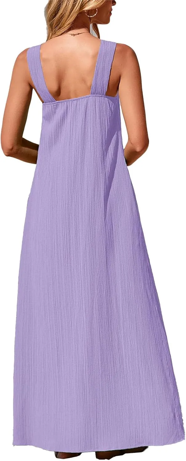 Beach Dress for Women Criss Cross Sleeveless Strappy Dress Casual Summe Flowy Maxi Dresses Loose Halterneck Dresses