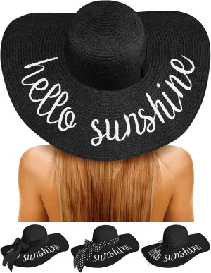 Beach Hats for Women, Floppy Straw Sun Hat Embroidered Wide Brim Foldable for Summer Honeymoon Vacation Travel Cruise UPF 50 