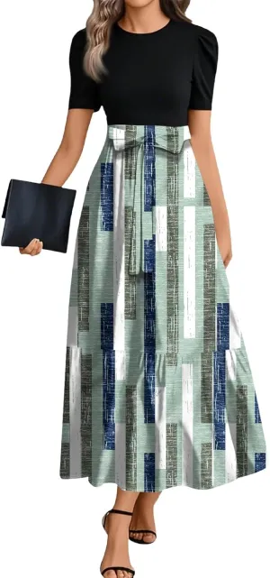 Beach Wedding Guest Dress Plus Size Floral Wrap Maxi Dress Short Sleeve Boho Outfit