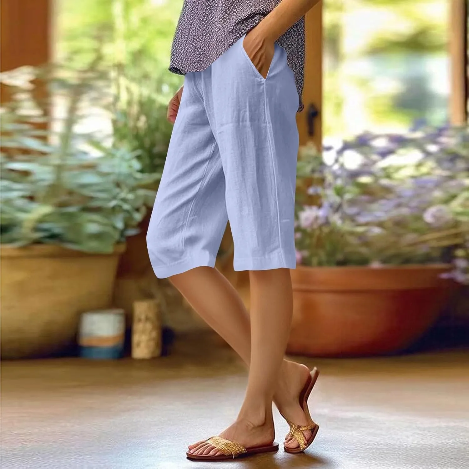 Bermuda Drawstring Beach Shorts Wide Leg Linen Shorts Elastic High Waisted Pleated Casual Loose Bermuda Shorts, Large