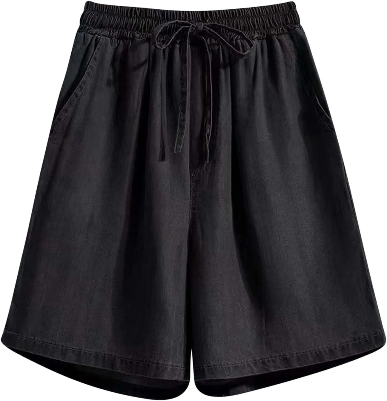 Bermuda Jean Shorts for Women High Waisted Lightweight Comfy Denim Shorts Casual Drawstring Elastic Waist Jean Shorts