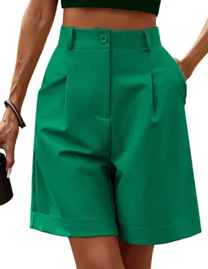 Beyove Shorts for Women Bermuda Shorts Casual Elastic High Waisted Wide Leg Shorts Knee Length Summer Shorts with Pockets