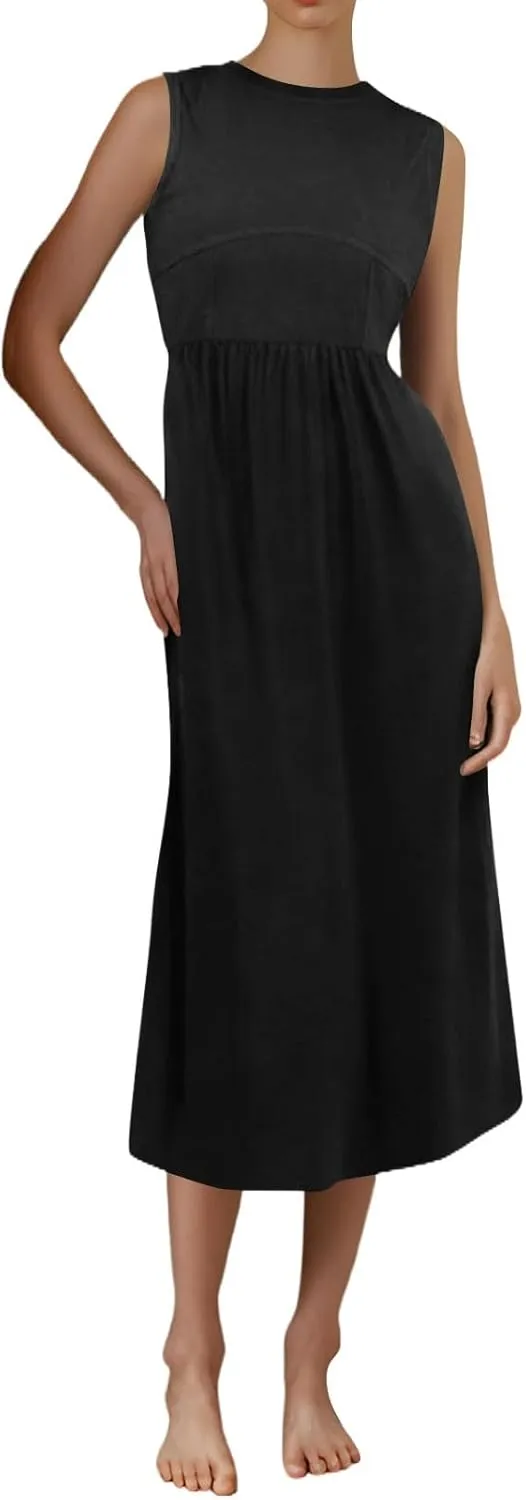 Boho Dress for Women Summer Tank Dress Casual Sundresses High Waist Sleeveless Wrap Dresses Ruffle Dresses with Pocket