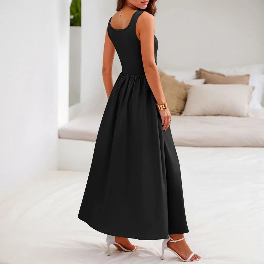 Boho Dress for Women Summer Tank Dress Casual Sundresses High Waist Sleeveless Wrap Dresses Ruffle Dresses with Pocket