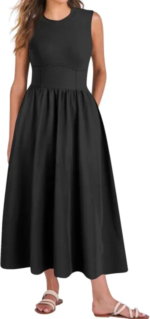 Boho Dress for Women Summer Tank Dress Casual Sundresses High Waist Sleeveless Wrap Dresses Ruffle Dresses with Pocket