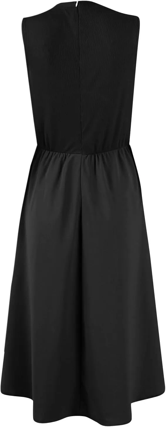 Boho Dress for Women Summer Tank Dress Casual Sundresses High Waist Sleeveless Wrap Dresses Ruffle Dresses with Pocket