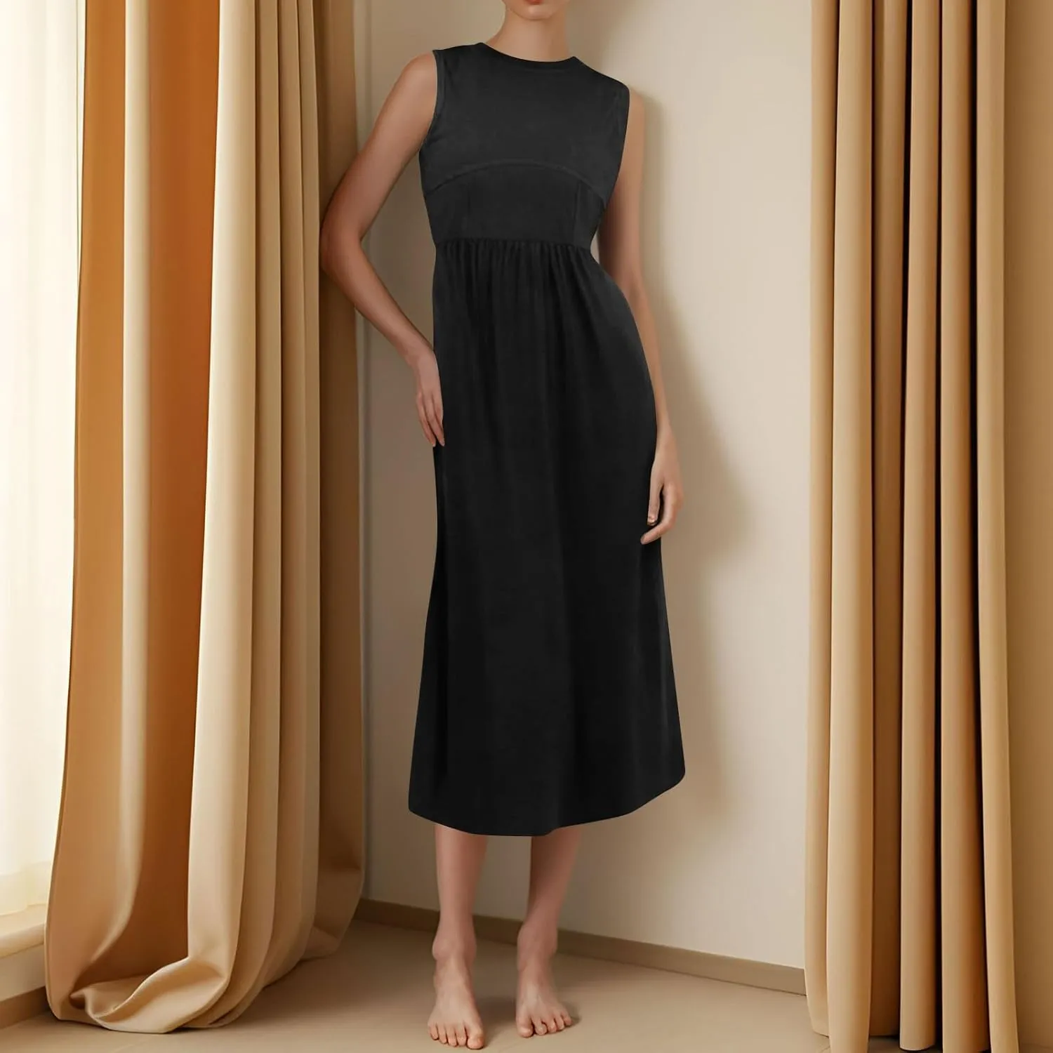 Boho Dress for Women Summer Tank Dress Casual Sundresses High Waist Sleeveless Wrap Dresses Ruffle Dresses with Pocket