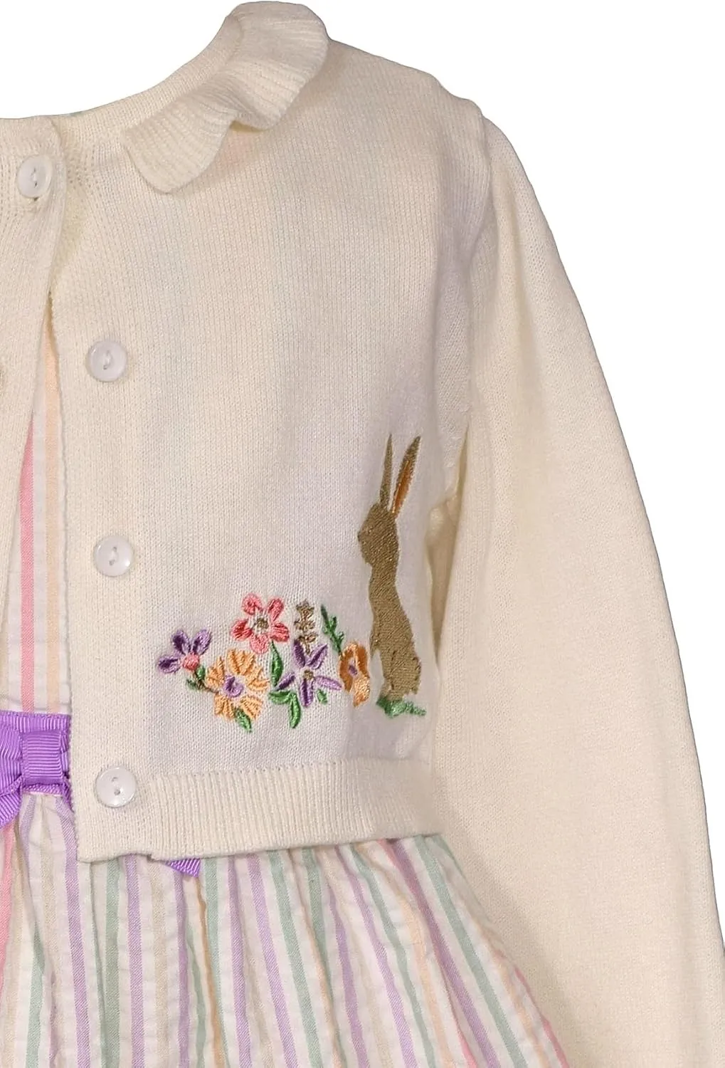 Bonnie Jean Girls Size 3M-6X Easter Bunny Sweater Seersucker Dress