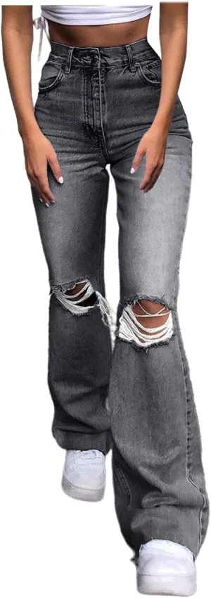 Bootcut Jeans for Women High Waisted Stretchy Flare Pants Ripped Skinny Bell Bottom Denim Pants Distressed Jeans