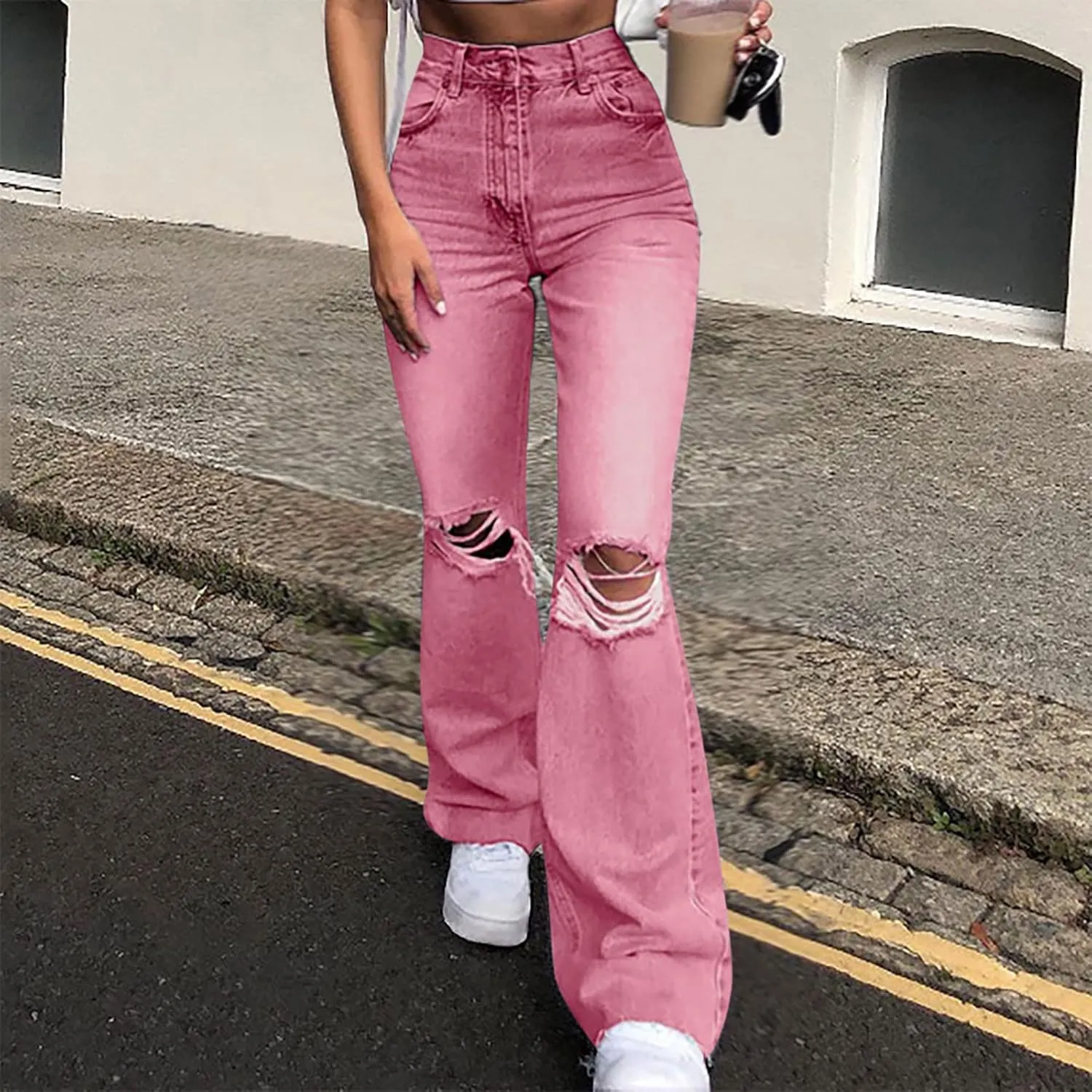 Bootcut Jeans for Women High Waisted Stretchy Flare Pants Ripped Skinny Bell Bottom Denim Pants Distressed Jeans