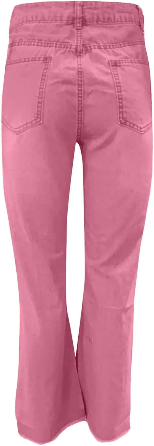 Bootcut Jeans for Women High Waisted Stretchy Flare Pants Ripped Skinny Bell Bottom Denim Pants Distressed Jeans