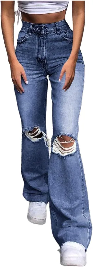 Bootcut Jeans for Women High Waisted Stretchy Flare Pants Ripped Skinny Bell Bottom Denim Pants Distressed Jeans