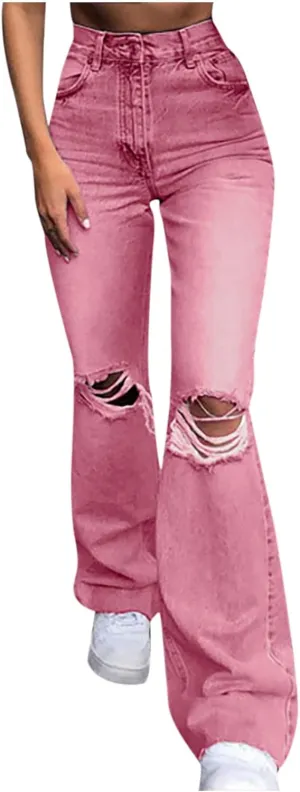 Bootcut Jeans for Women High Waisted Stretchy Flare Pants Ripped Skinny Bell Bottom Denim Pants Distressed Jeans